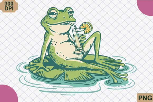 Download Relaxing Frog Drinking Lemonade PNG - Premium Resources
