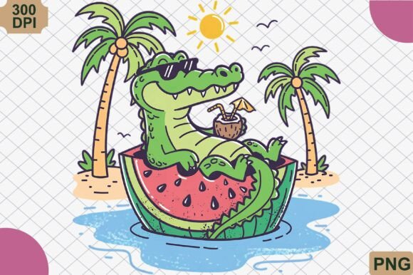 Download Cute Alligator Relaxing Summer Vibes PNG - Premium Resources