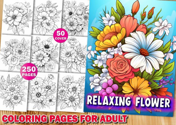 Download 250 Relaxing Flowers Coloring Pages Book - Relaxing Collection