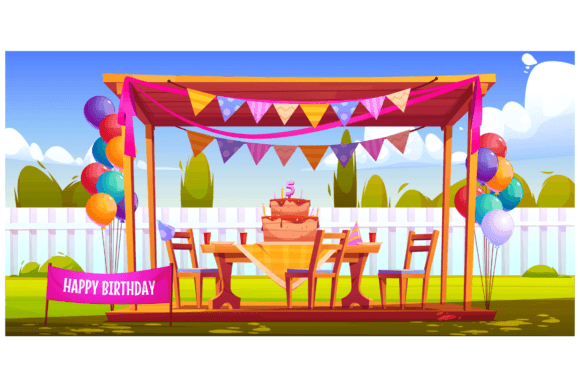 Download Kids Birthday Party Decorations in Backyard - Premium Bundle