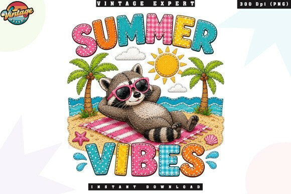 Download Relaxing Raccoon Beach Patchwork PNG - Premium Resources