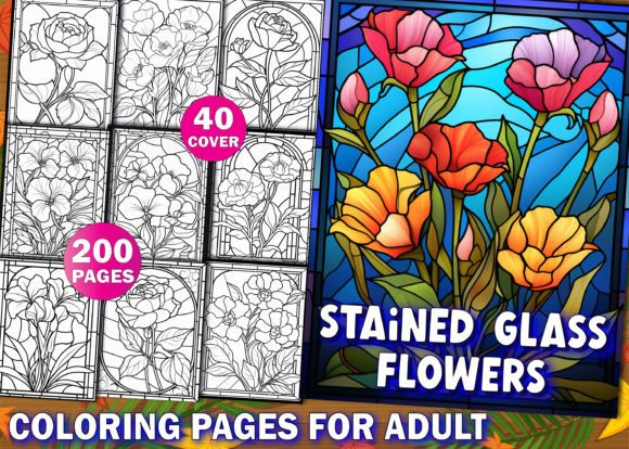 Download 200 Stained Glass Flower Coloring Pages - Premium Bundle